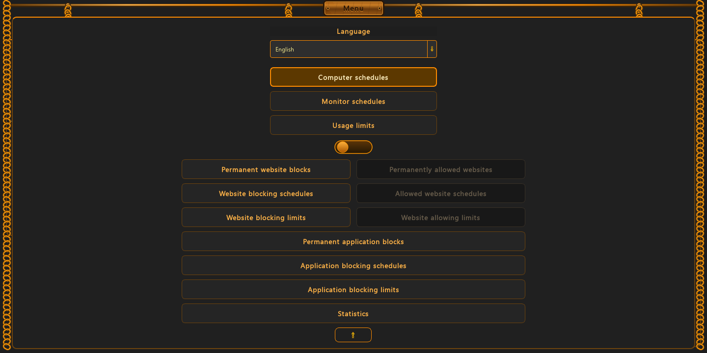 Application blockers and statistics are in the menu