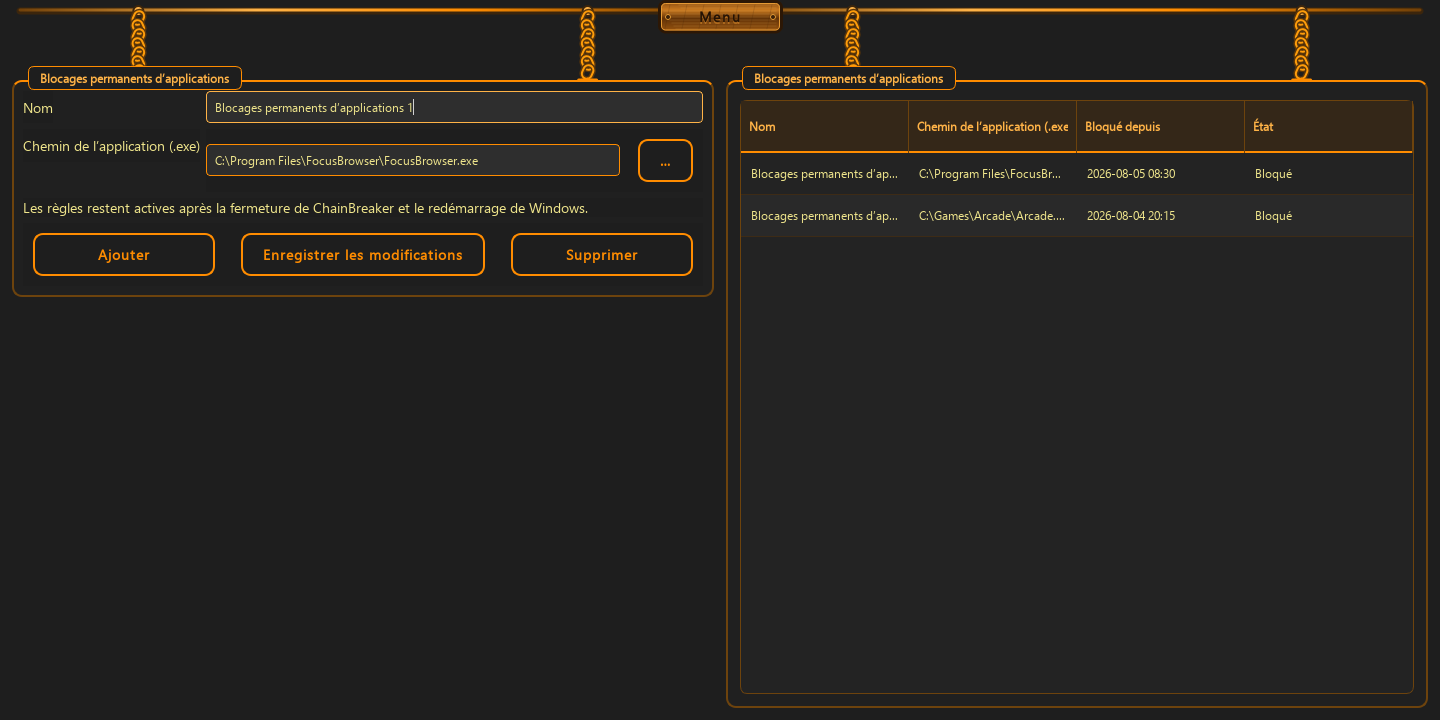 Blocages permanents d’applications · Statistiques — 1