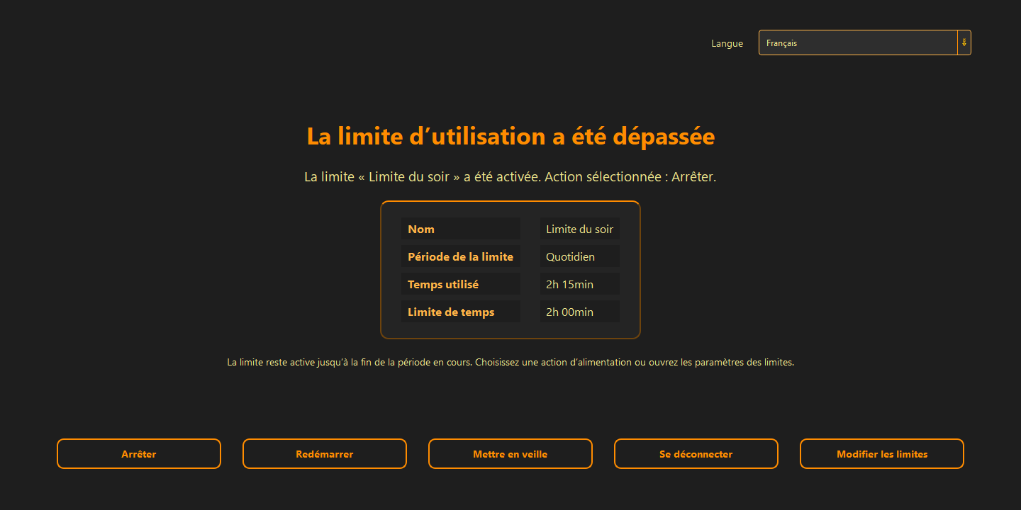 La limite d’utilisation a été dépassée