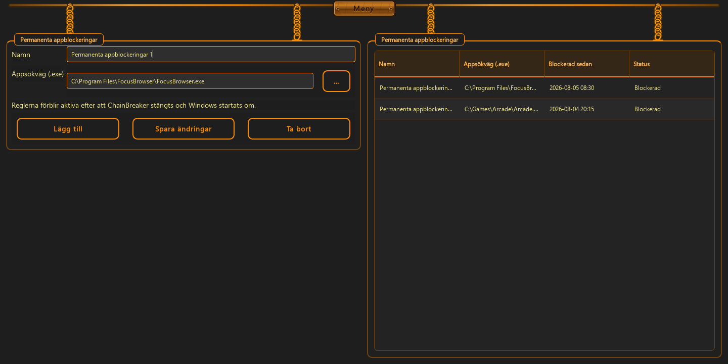 Permanenta appblockeringar · Statistik — 1